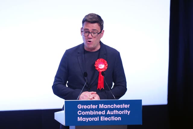 Andy Burnham has been re-elected as Greater Manchester mayor (Peter Byrne/PA)