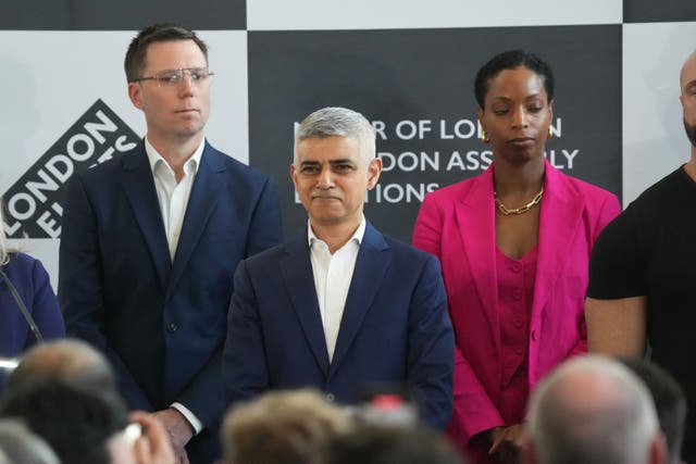 Labour’s Sadiq Khan is re-elected as the Mayor of London (Jeff Moore/PA)