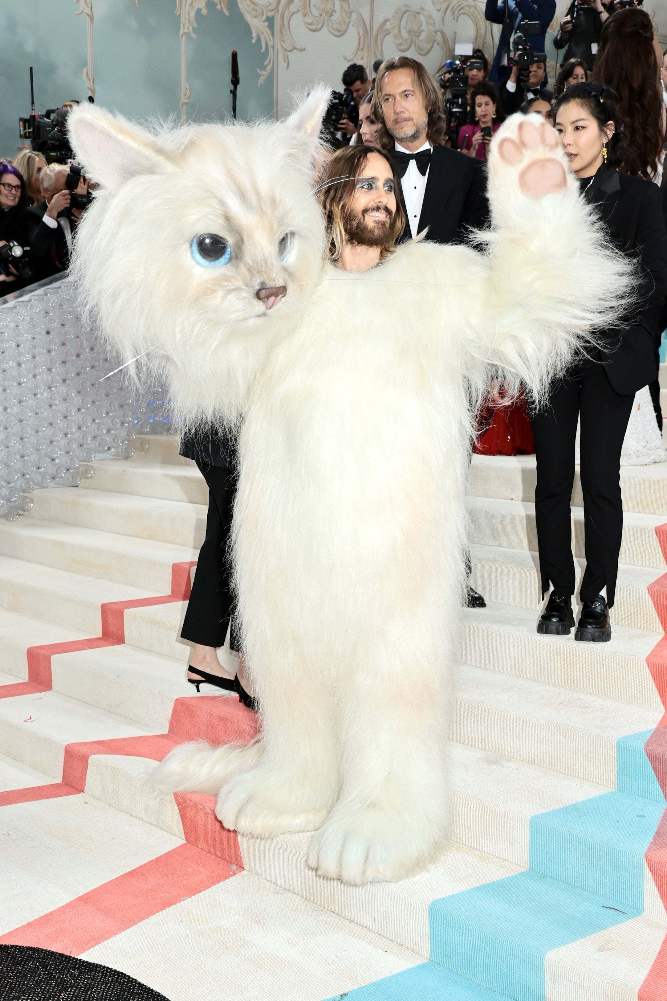 Jared Leto wore a costume designed to look like Karl Lagerfeld’s cat, Choupette, to the 2023 Met Gala