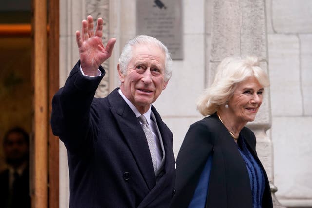 <p>King Charles III and Queen Camilla leave The London Clinic in central London in January </p>