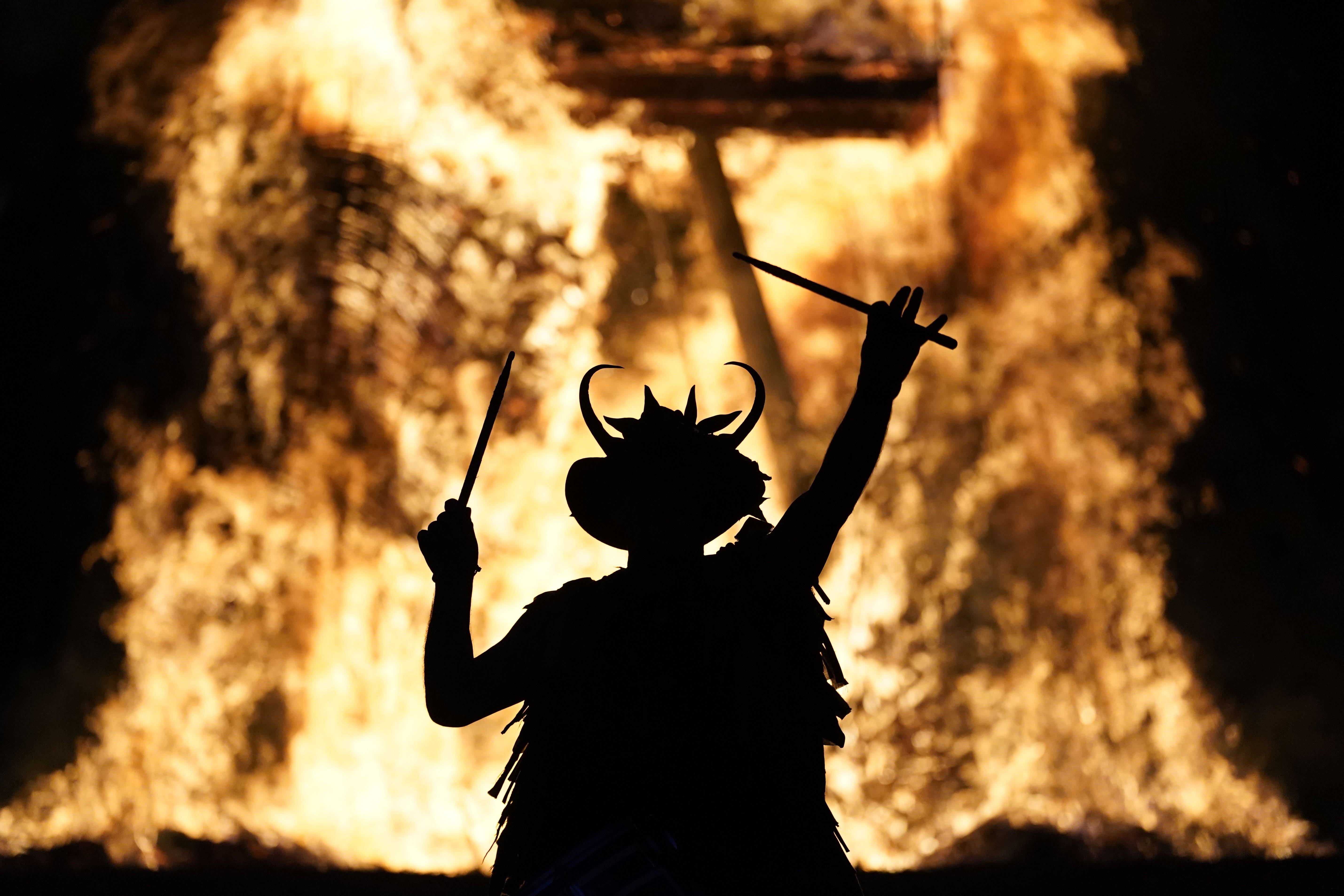 Pentacle Drummers performed during the traditional Celtic fire festival (Andrew Matthews/PA)