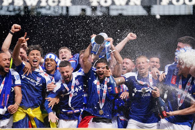 Ipswich celebrated automatic promotion to the Premier League on Saturday (Zac Goodwin/PA)
