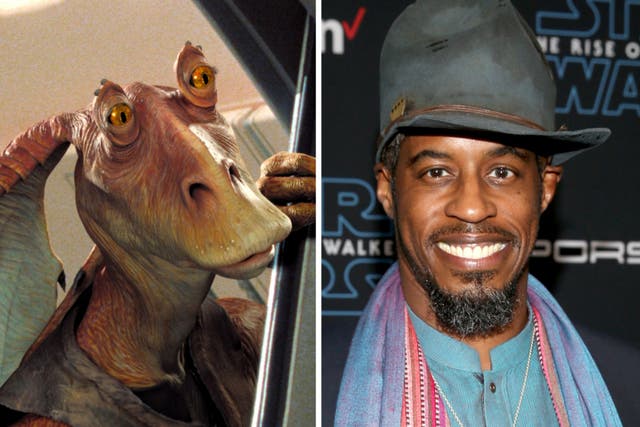 <p>Jar Jar Binks and actor Ahmed Best</p>