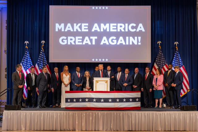 <p>Donald Trump with his potential vice presidential picks at his Mar-a-Lago on Saturday during a fundraiser for the Republican Party. Leaked audio reported by Axios reveals his thoughts on many of the contenders </p>