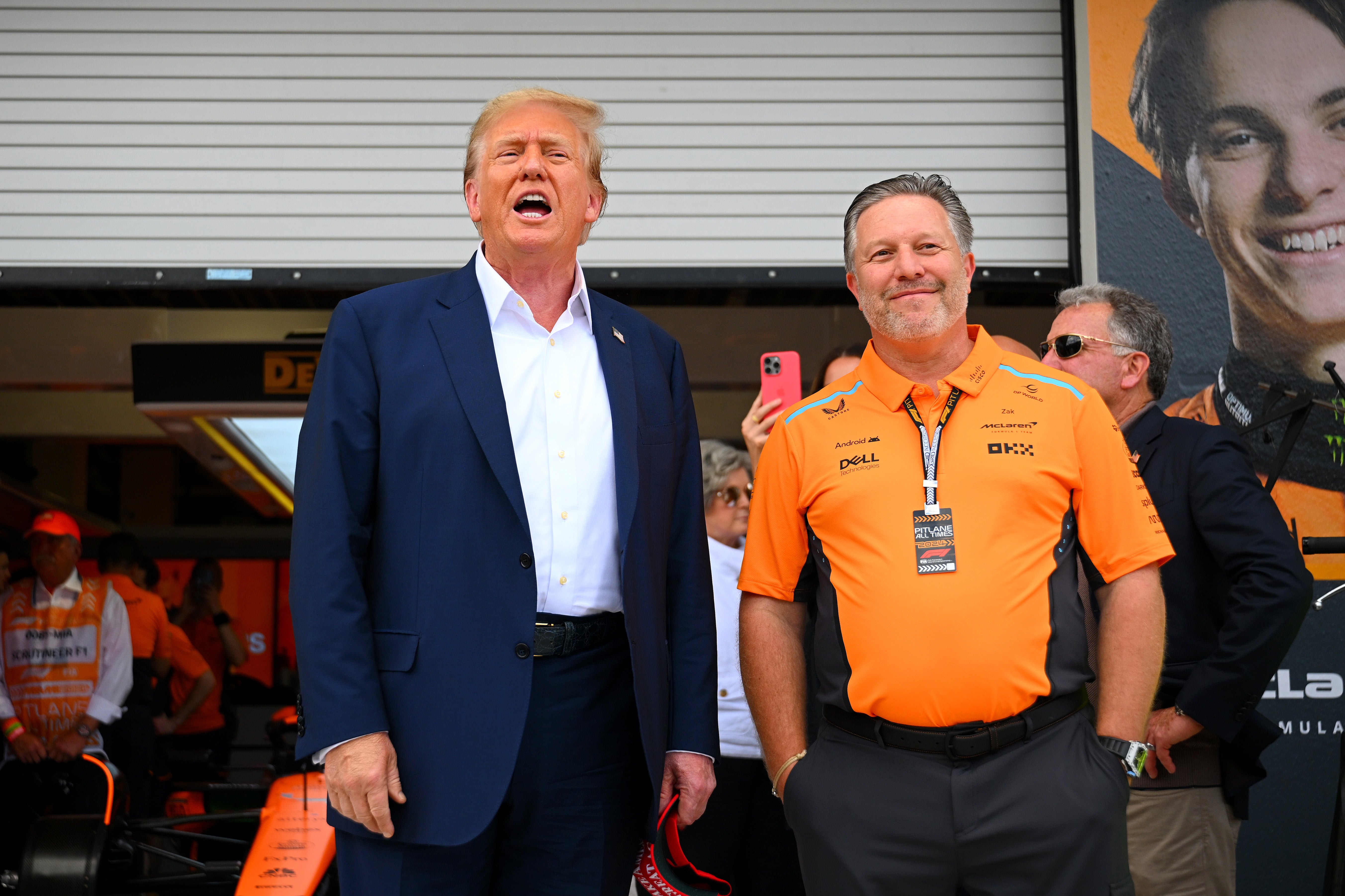Trump was given a tour of the McLaren garage by CEO Zak Brown
