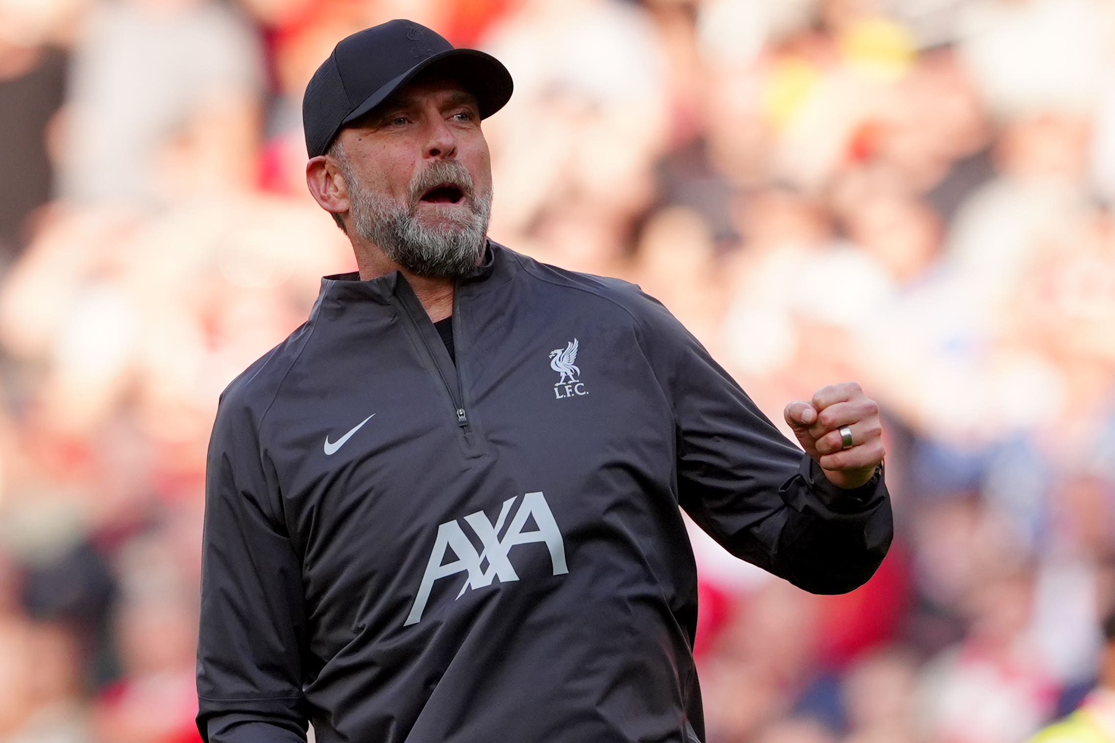 Liverpool manager Jurgen Klopp celebrates after the match (Peter Byrne/PA)