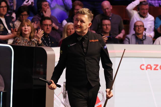 <p>Kyren Wilson was delighted to win the last frame of the night</p>
