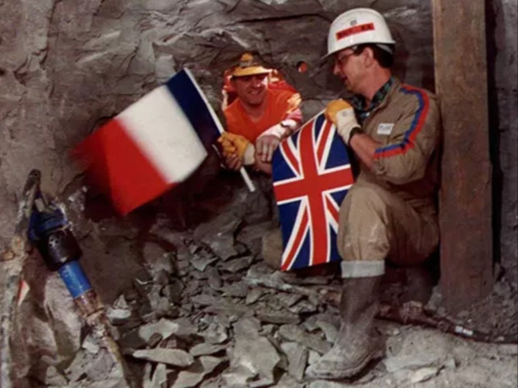 Breakthrough moment: tunnelers from France and England met in 1990