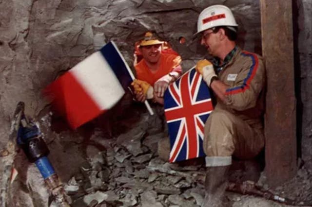 <p>Breakthrough moment: Tunnelers from France and England met in 1990</p>