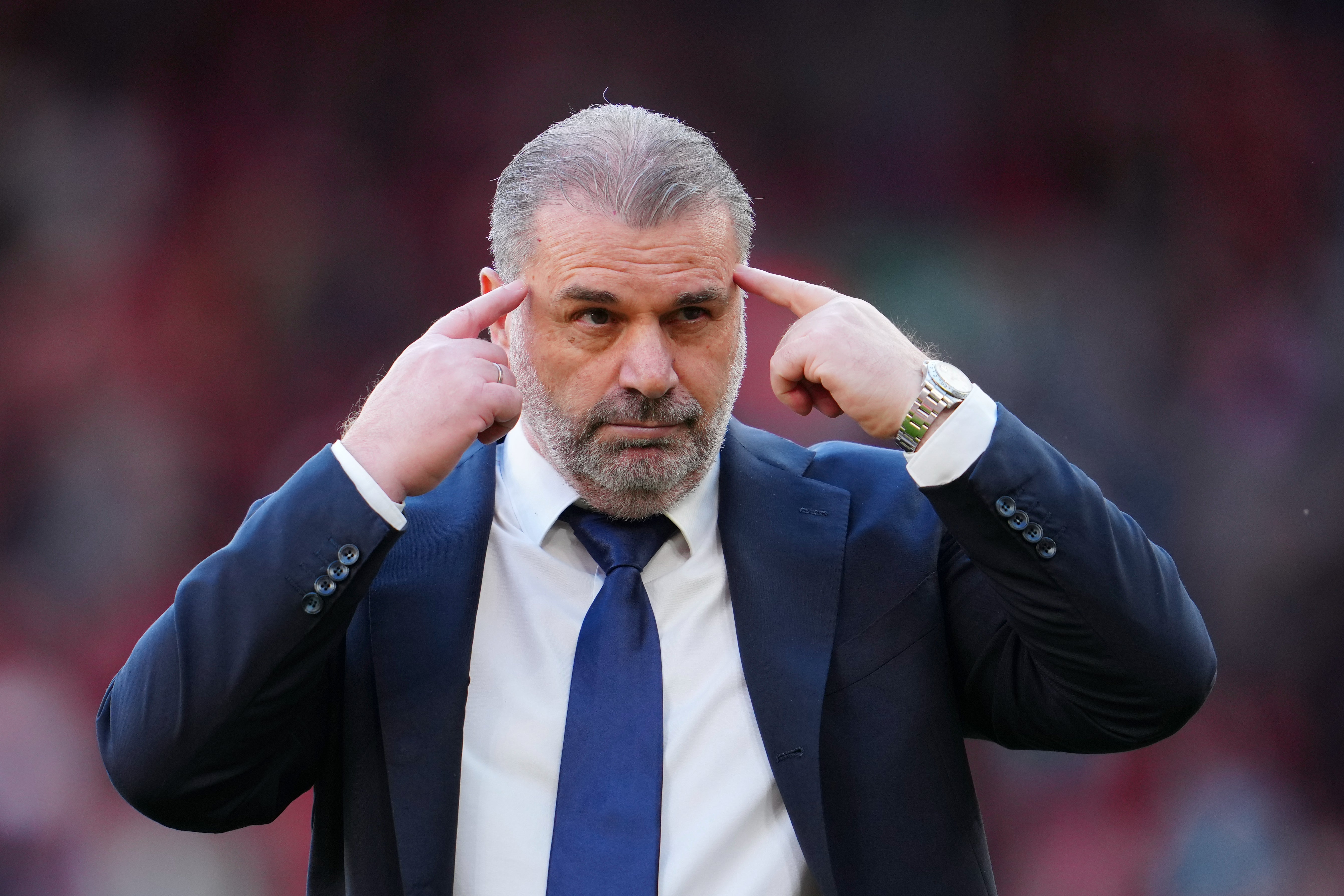 Tottenham’s head coach Ange Postecoglou gestures after defeat to Liverpool