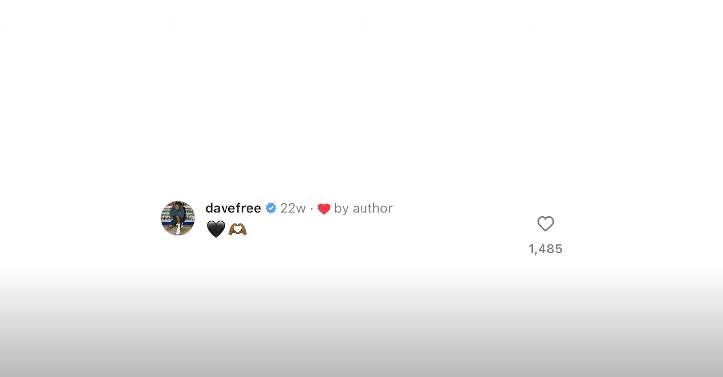 Drake’s artwork for ‘The Heart Part 6’: a screenshot of Dave Free’s comment on Lamar’s fiance’s Instagram post