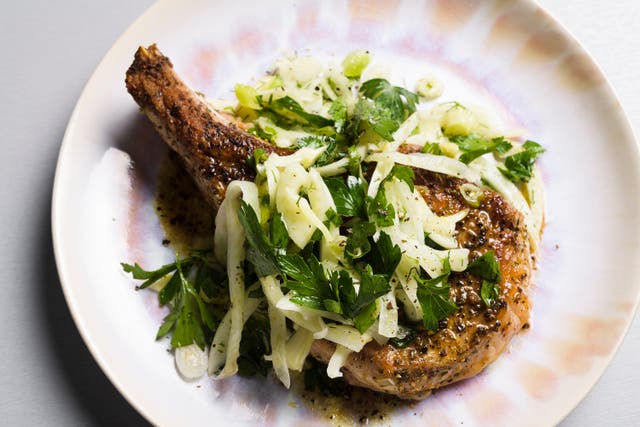 Food-MilkStreet-Seared Pork Chops with Fennel and Herb Salad