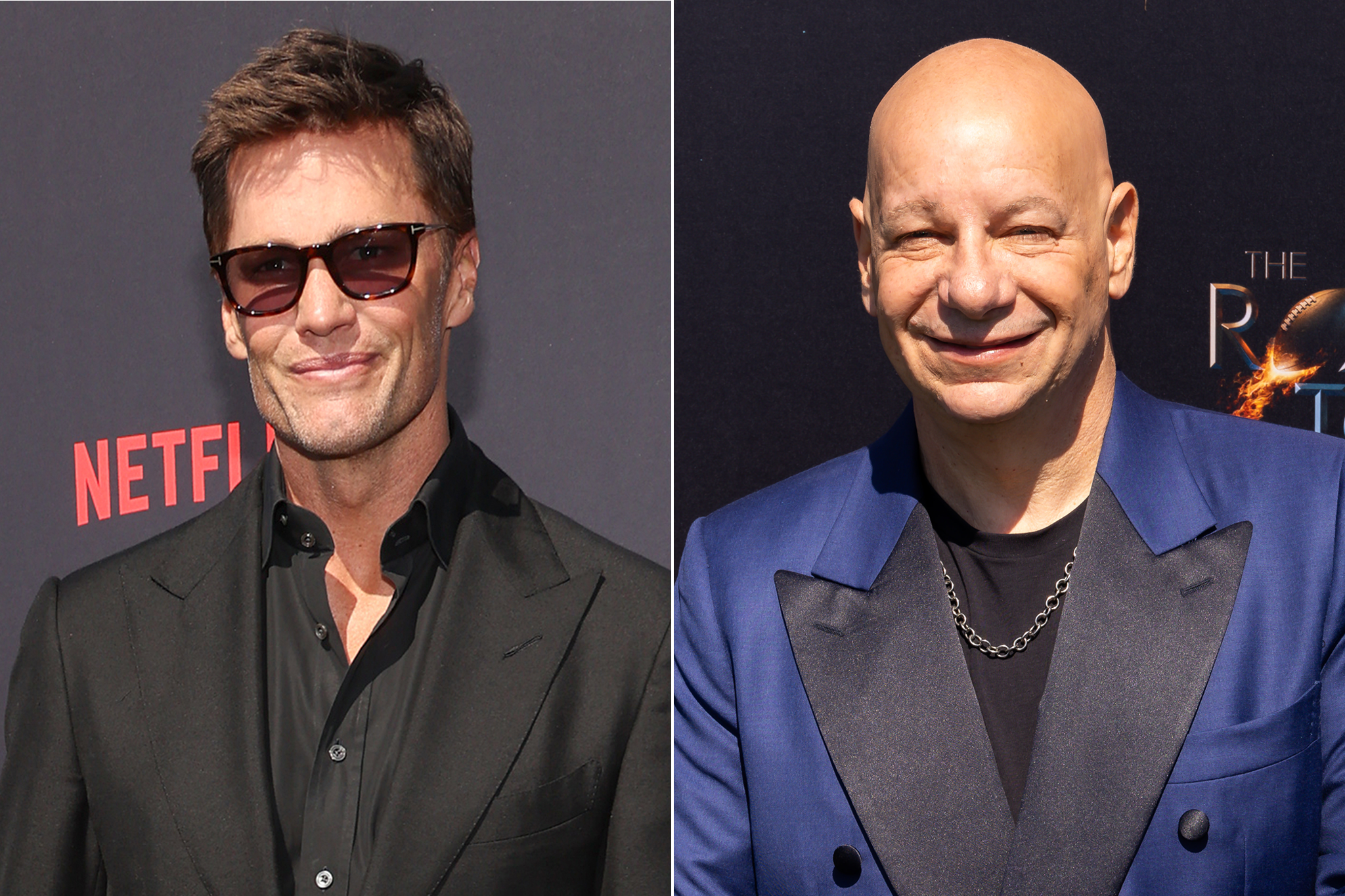 <p>Tom Brady (left) showed his distaste of Jeff Ross’ joke at the expense of Robert Kraft at ‘The Roast of Tom Brady’ </p>