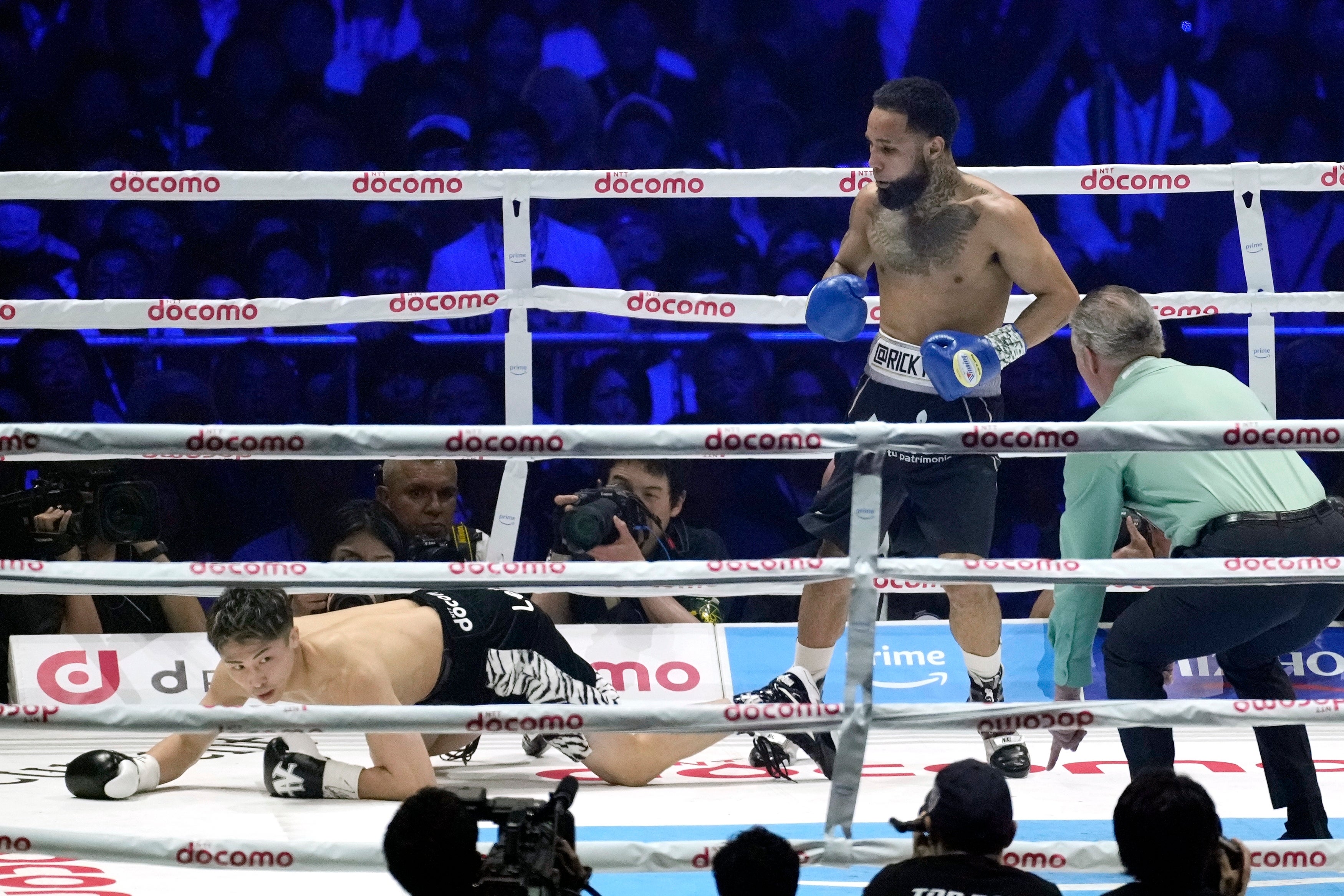 Inoue was floored for the first time of his career, hitting the canvas in round one