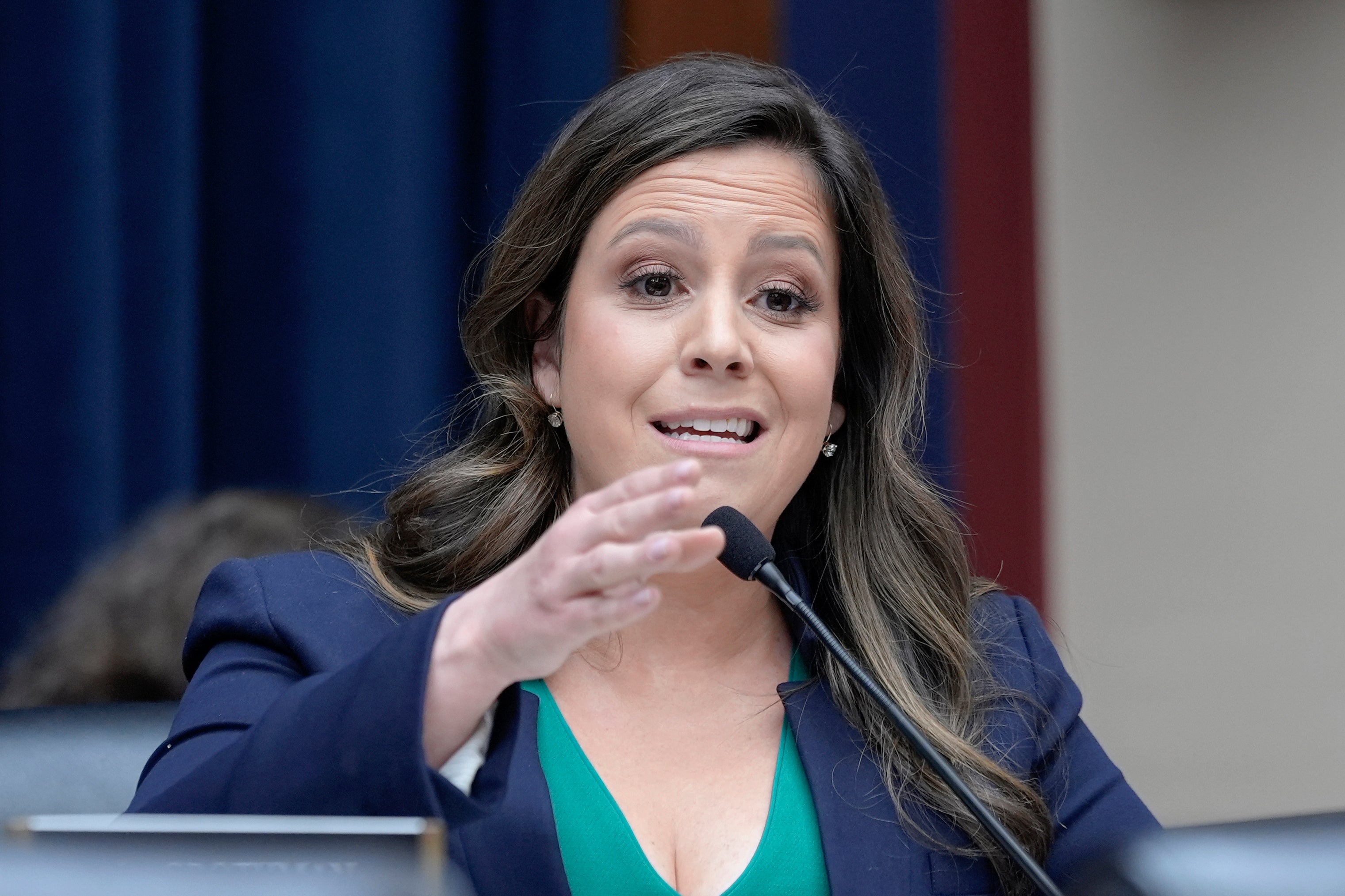 Representative Elise Stefanik, pictured speaking at the US Capitol on 17 April 2024, is one of Donald Trump’s rumoured contenders for vice-president