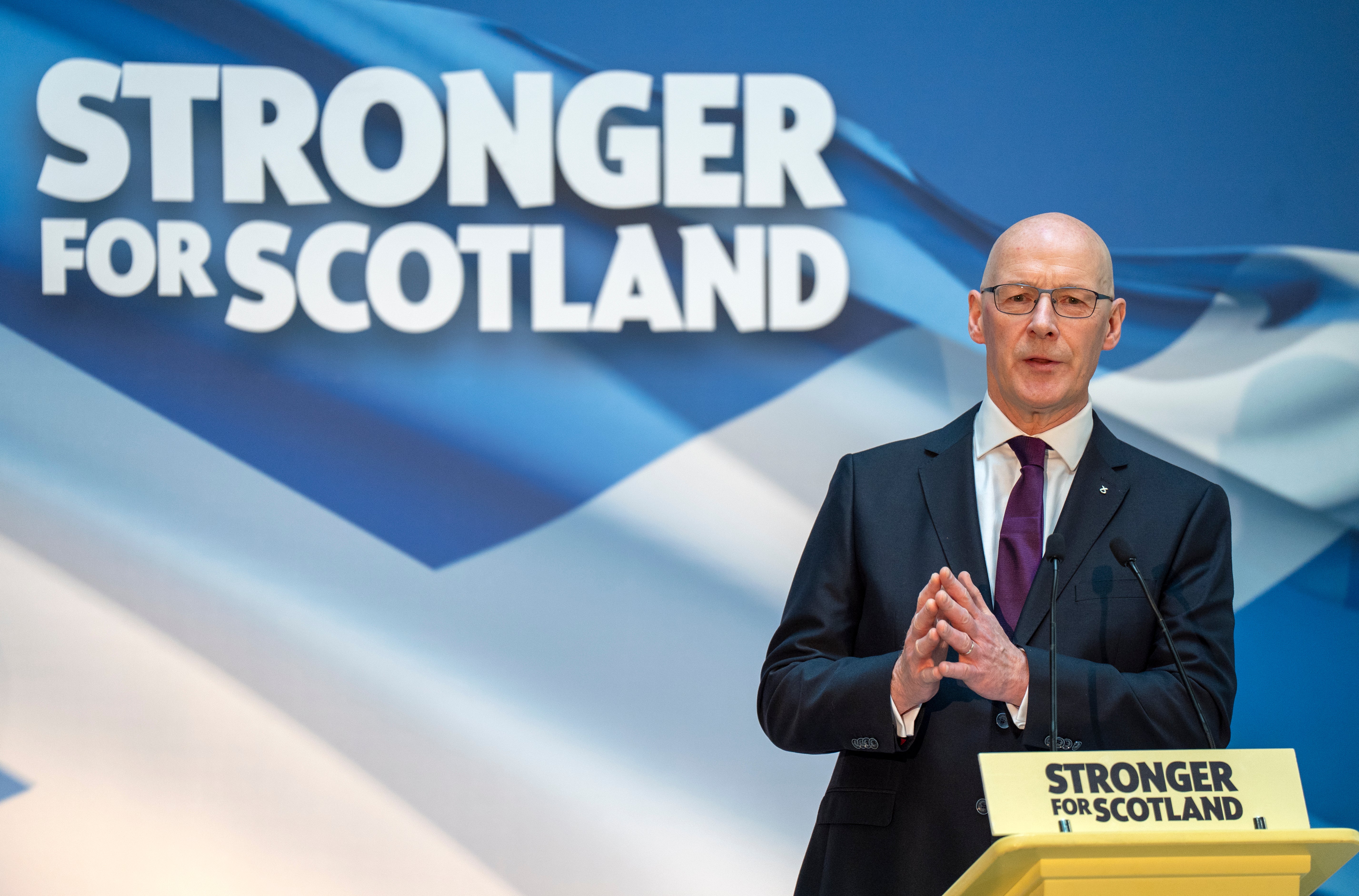 <p>John Swinney delivers his acceptance speech in Glasgow </p>