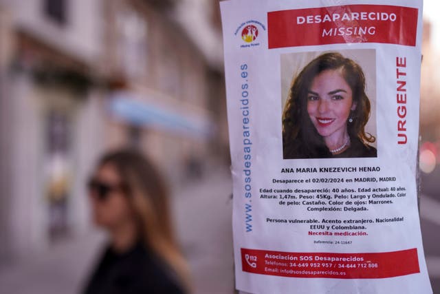 <p>A missing person poster for Ana Knezevich Henao, plastered on a streetlight in Madrid, Spain</p>
