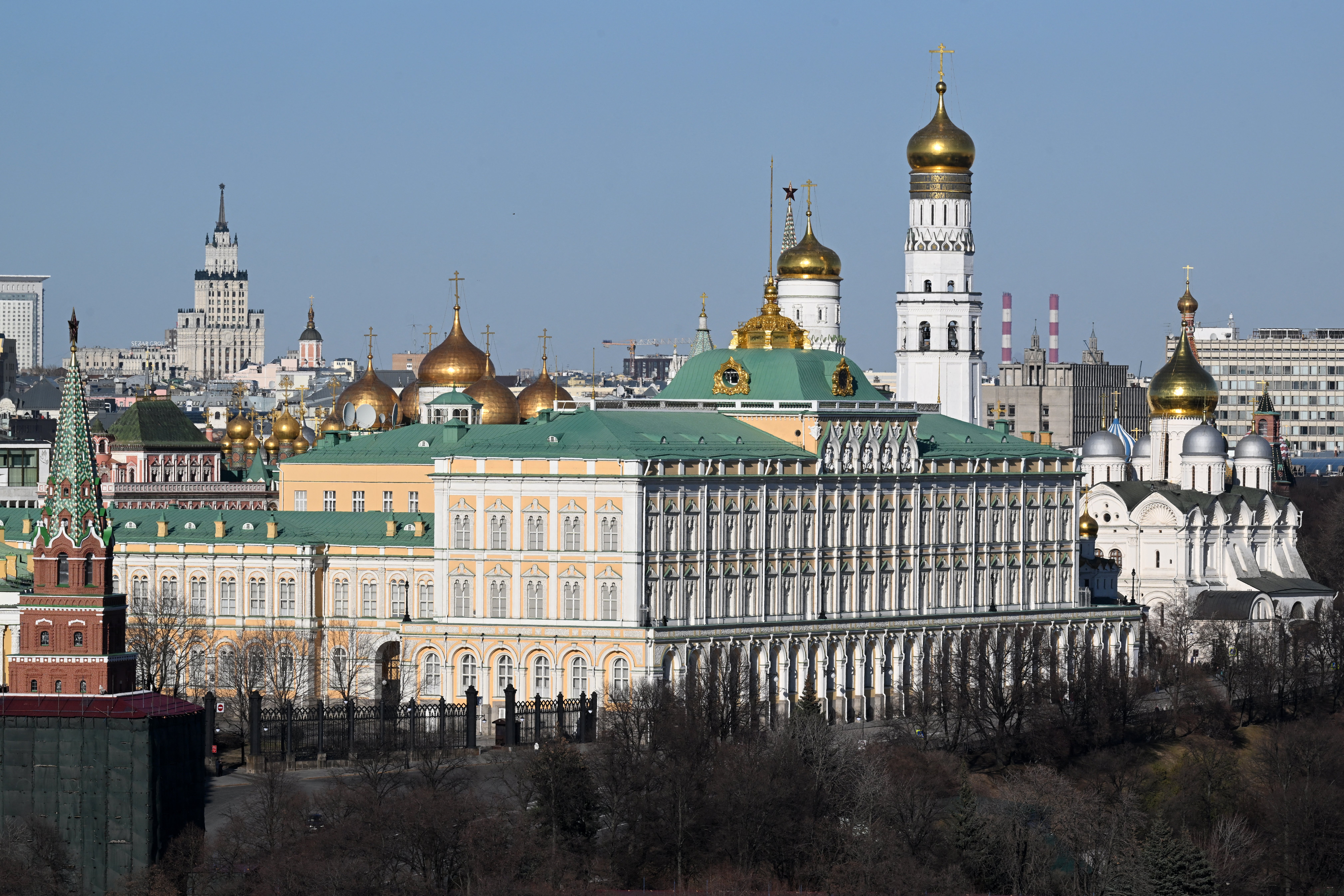 A view shows the Kremlin in downtown Moscow on March 27, 2024.