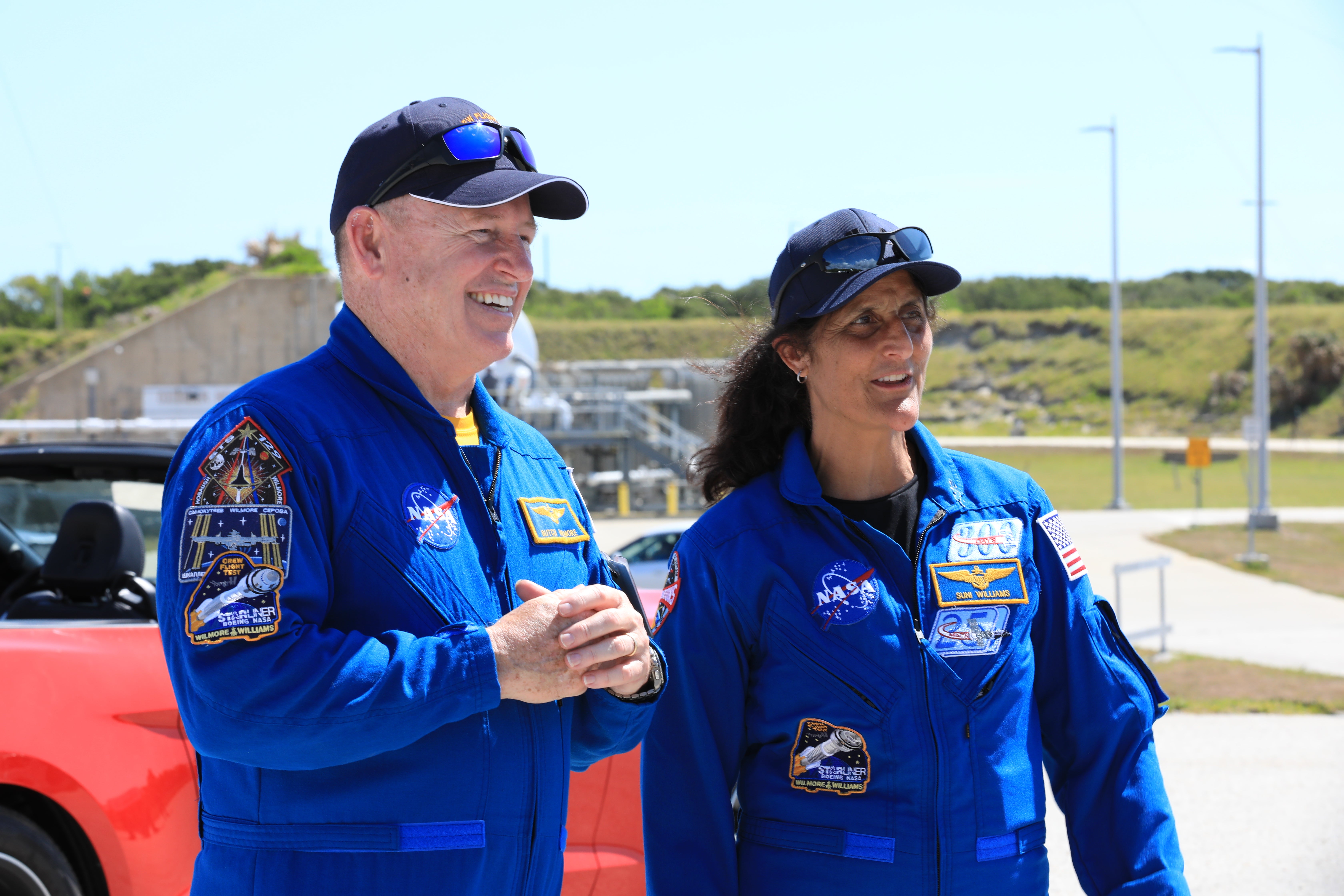 From left, NASA astronauts Barry “Butch” Wilmore and Suni Williams, Boeing Crew Flight Test (CFT) commander and pilot