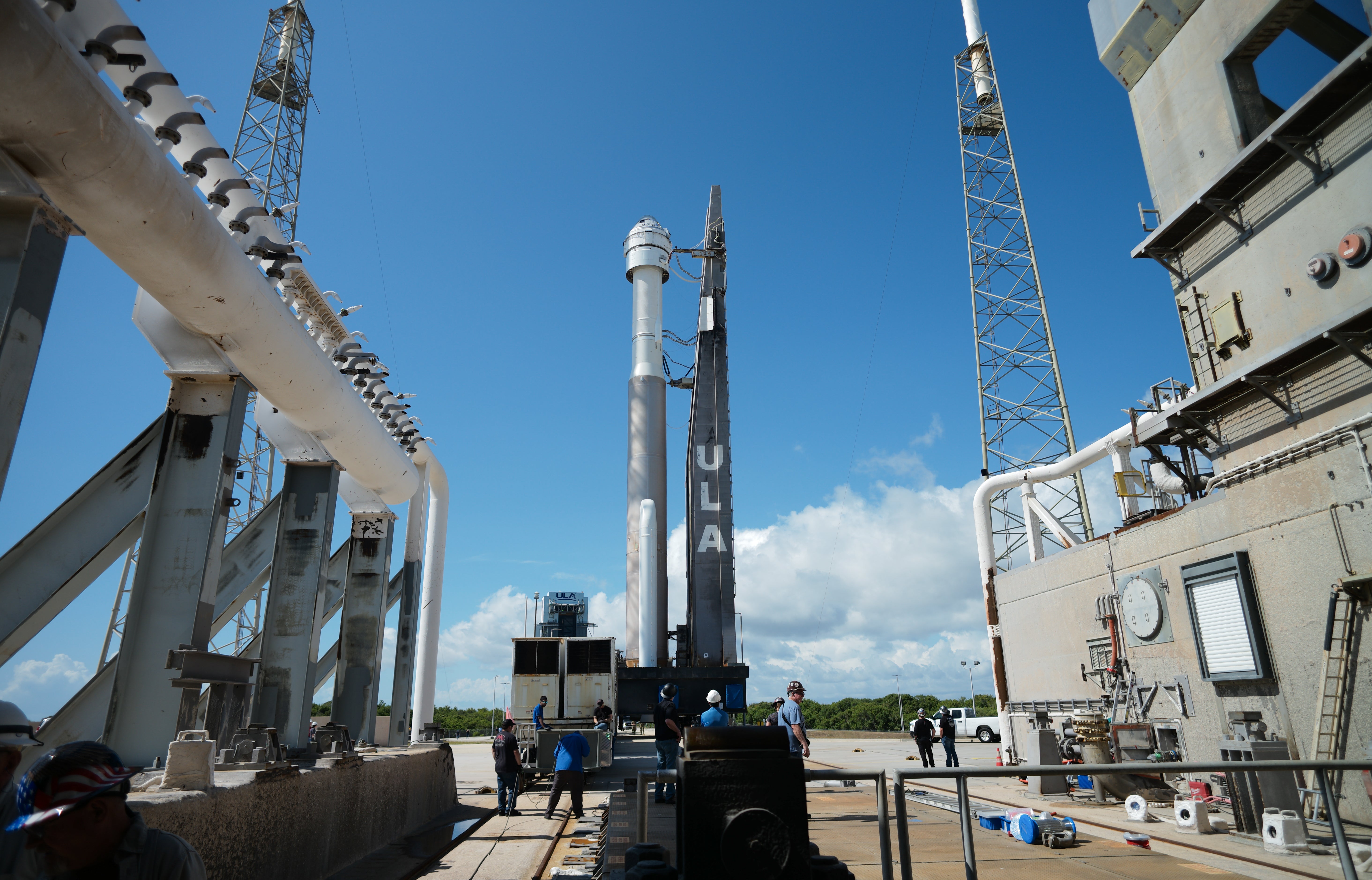 <p>A United Launch Alliance Atlas V rocket with Boeing’s CST-100 Starliner spacecraft aboard is seen as it is rolled out of the Vertical Integration Facility to the launch pad at Space Launch Complex 41 ahead of the NASA’s Boeing Crew Flight Test, Saturday, May 4, 2024 at Cape Canaveral Space Force Station in Florida</p>