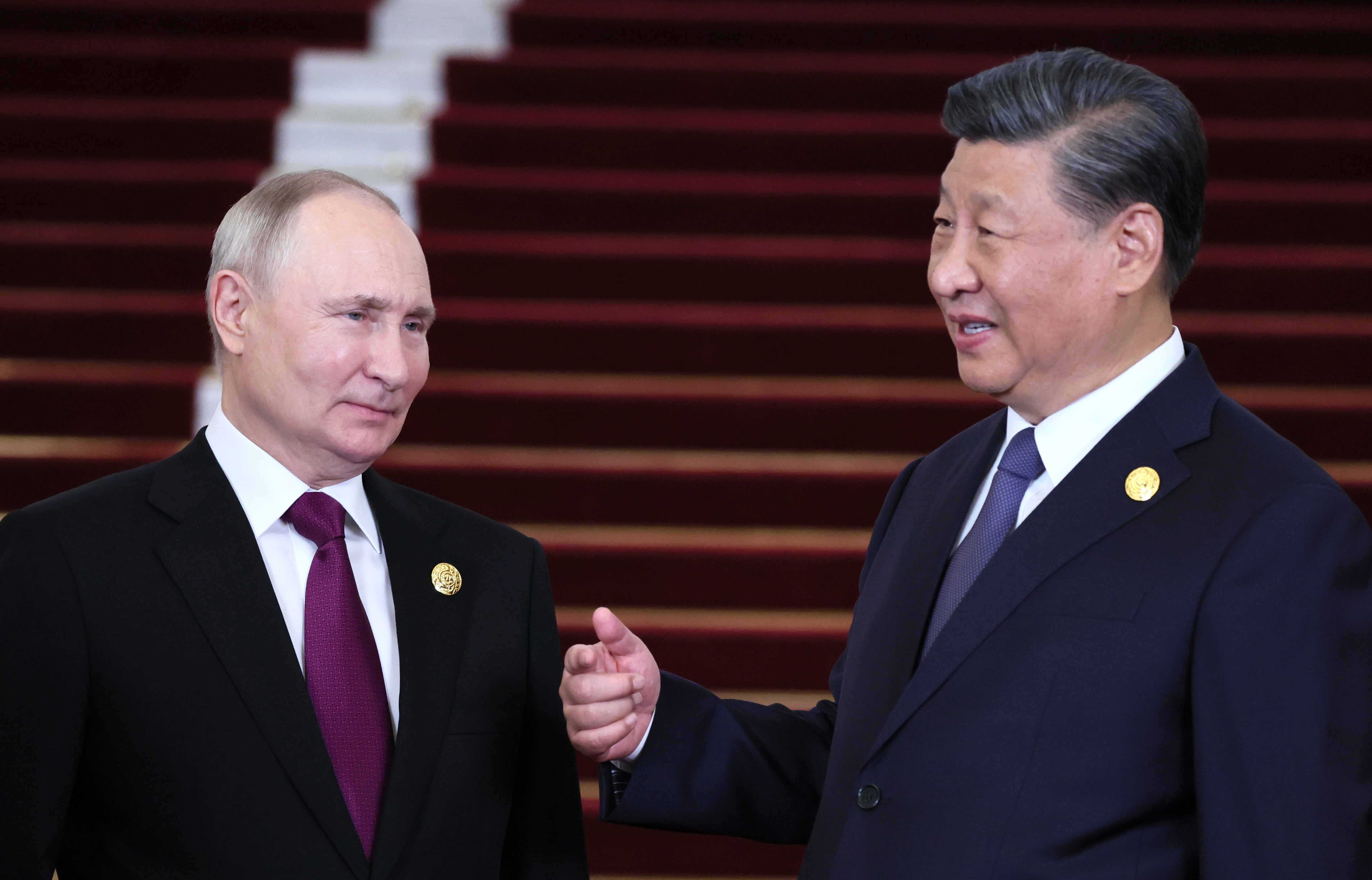 Russian president Vladimir Putin, left, and Chinese president Xi Jinping in October 2023