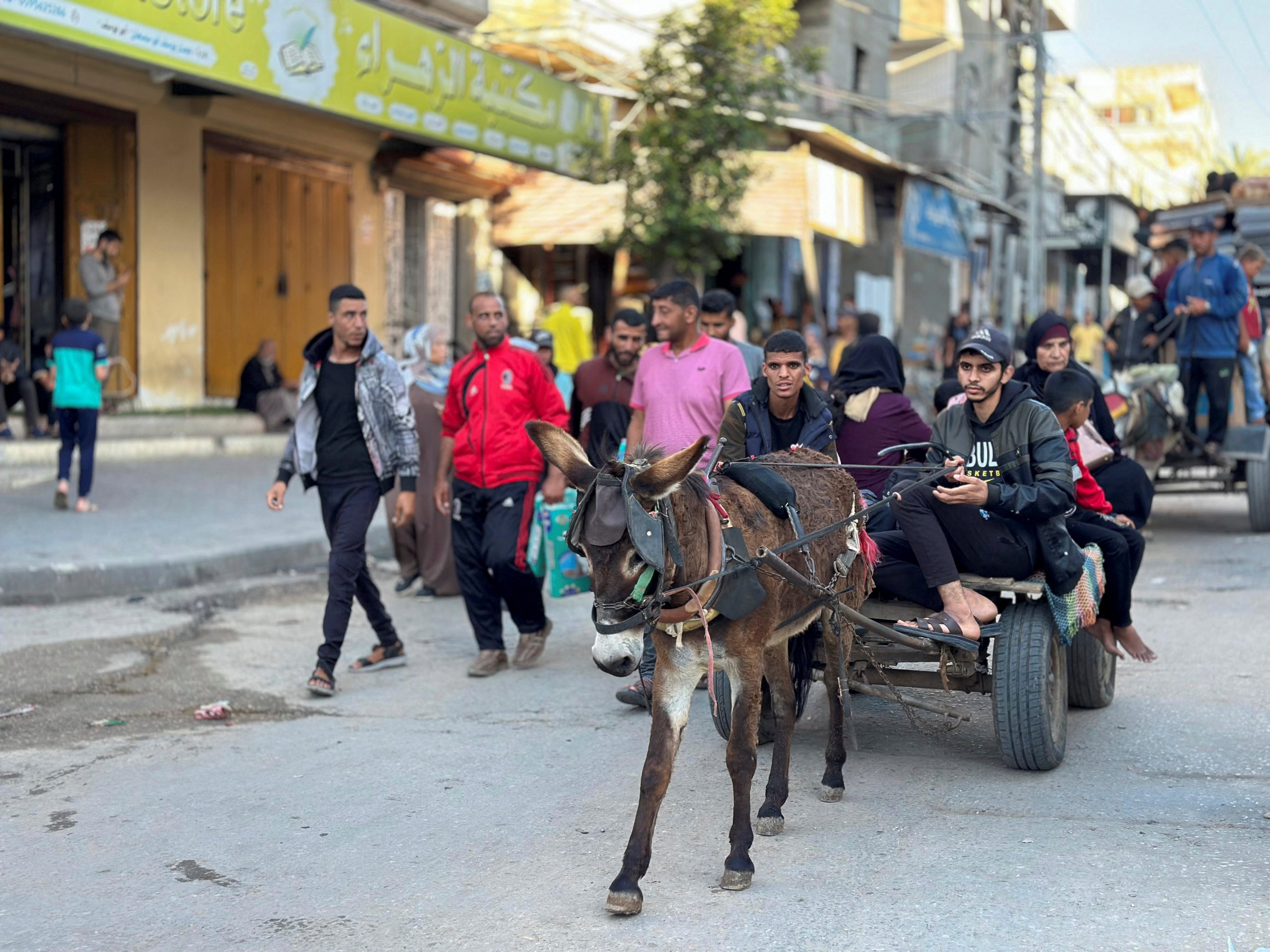 People flee the eastern parts of Rafah, after the Israeli military began evacuating Palestinian civilians ahead of a threatened assault on the southern Gazan city, amid the ongoing conflict between Israel and Hamas, in Rafah, southern Gaza Strip, 6 May 2024