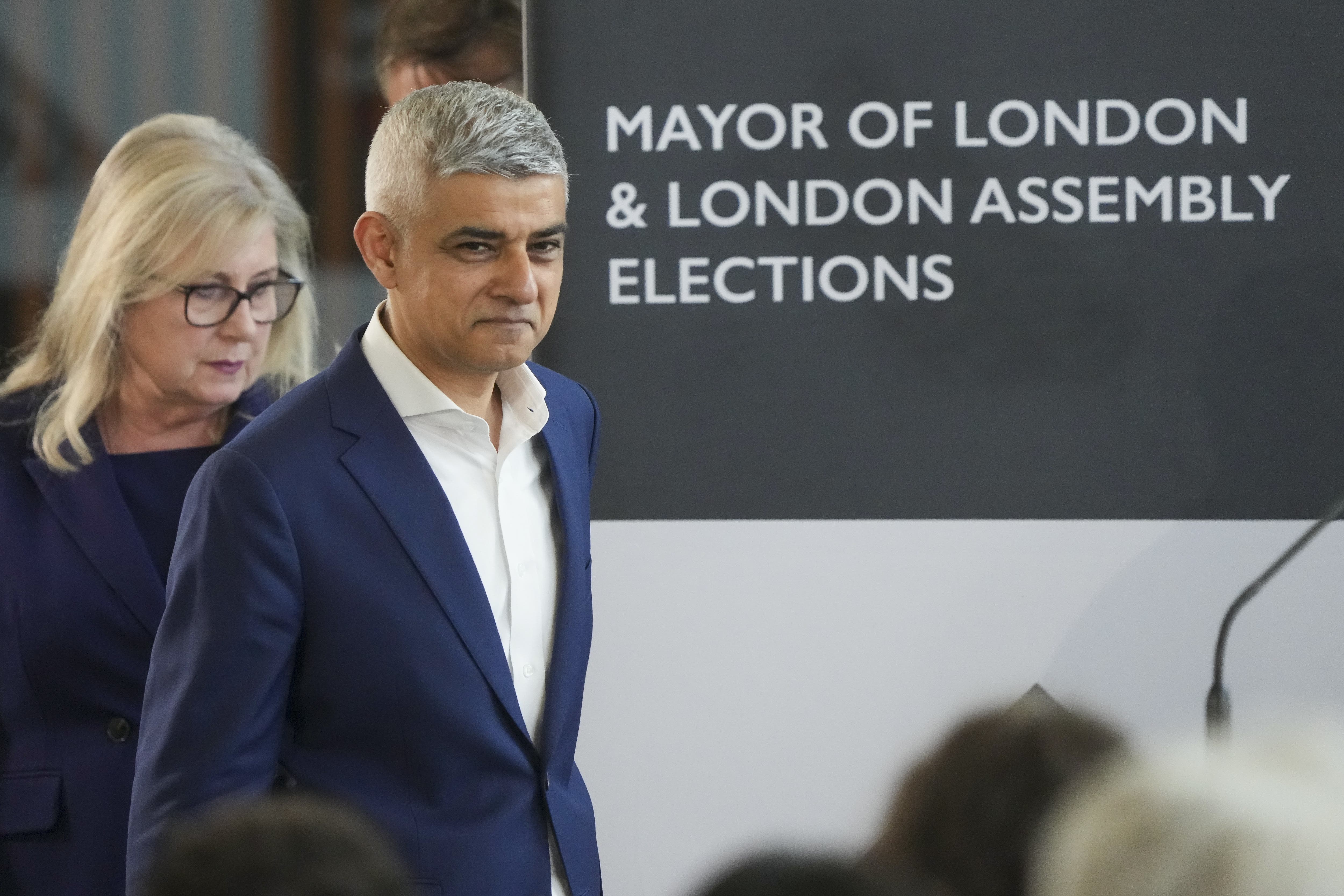 Labour’s Sadiq Khan is re-elected as the Mayor of London at City Hall (Jeff Moore/PA)