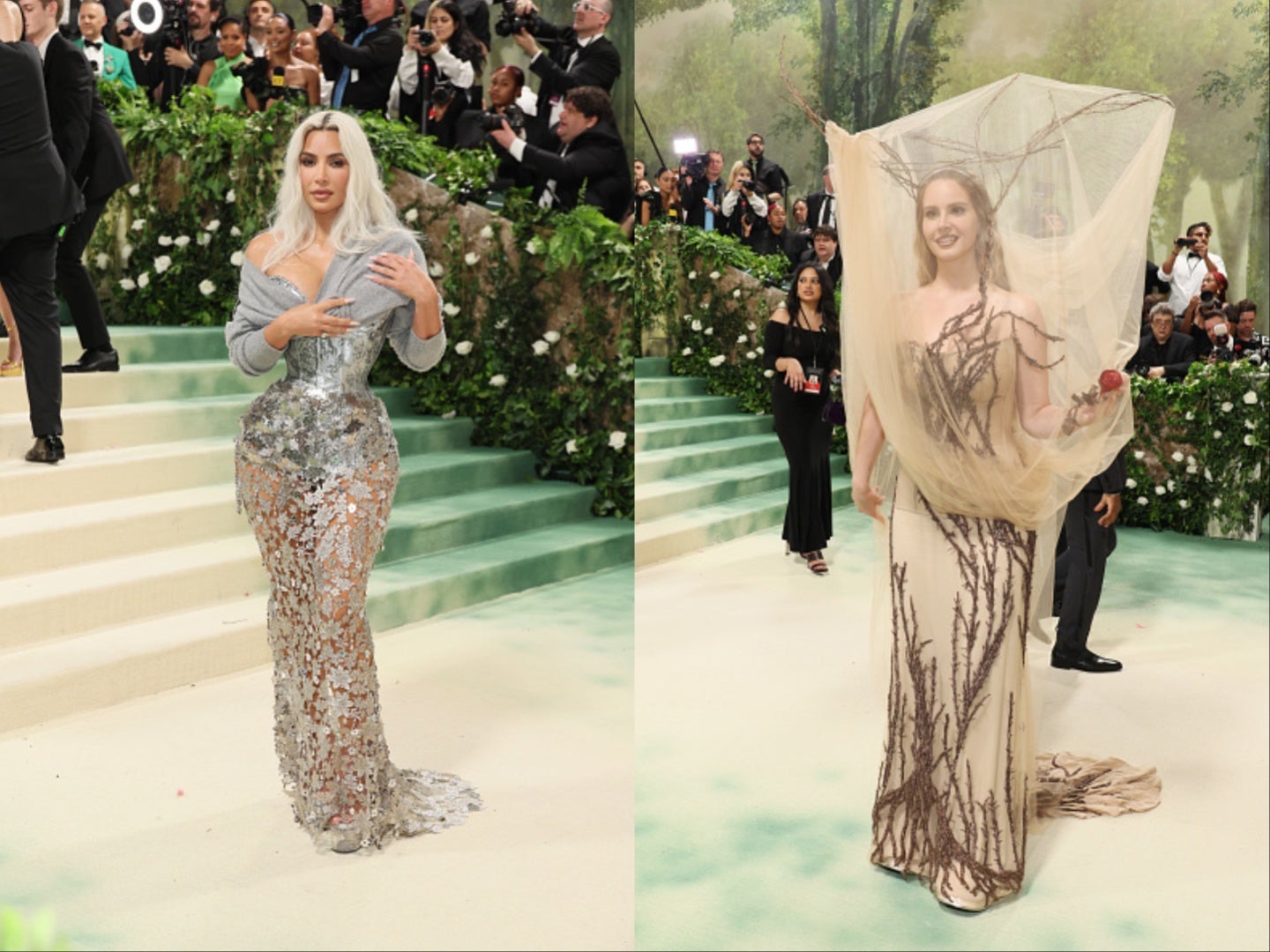 <p>Kim Kardashian hysterically dodges getting hit by Lana Del Rey’s Met Gala dress</p>