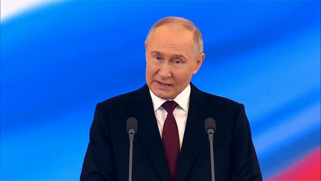 <p>Putin sends message to West as he is sworn in for fifth term as Russian president.</p>