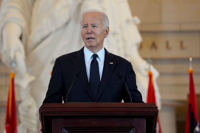 <p>President Joe Biden, pictured speaking on 7 May 2024. A new report reveals his administration has indefinitely halted an investigation into potential Israeli war crimes </p>