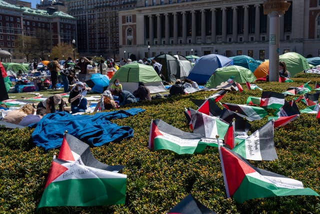 <p>Protestors occupy an encampment in support of Palestine on the grounds of Columbia University on April 22, 2024 in New York City</p>