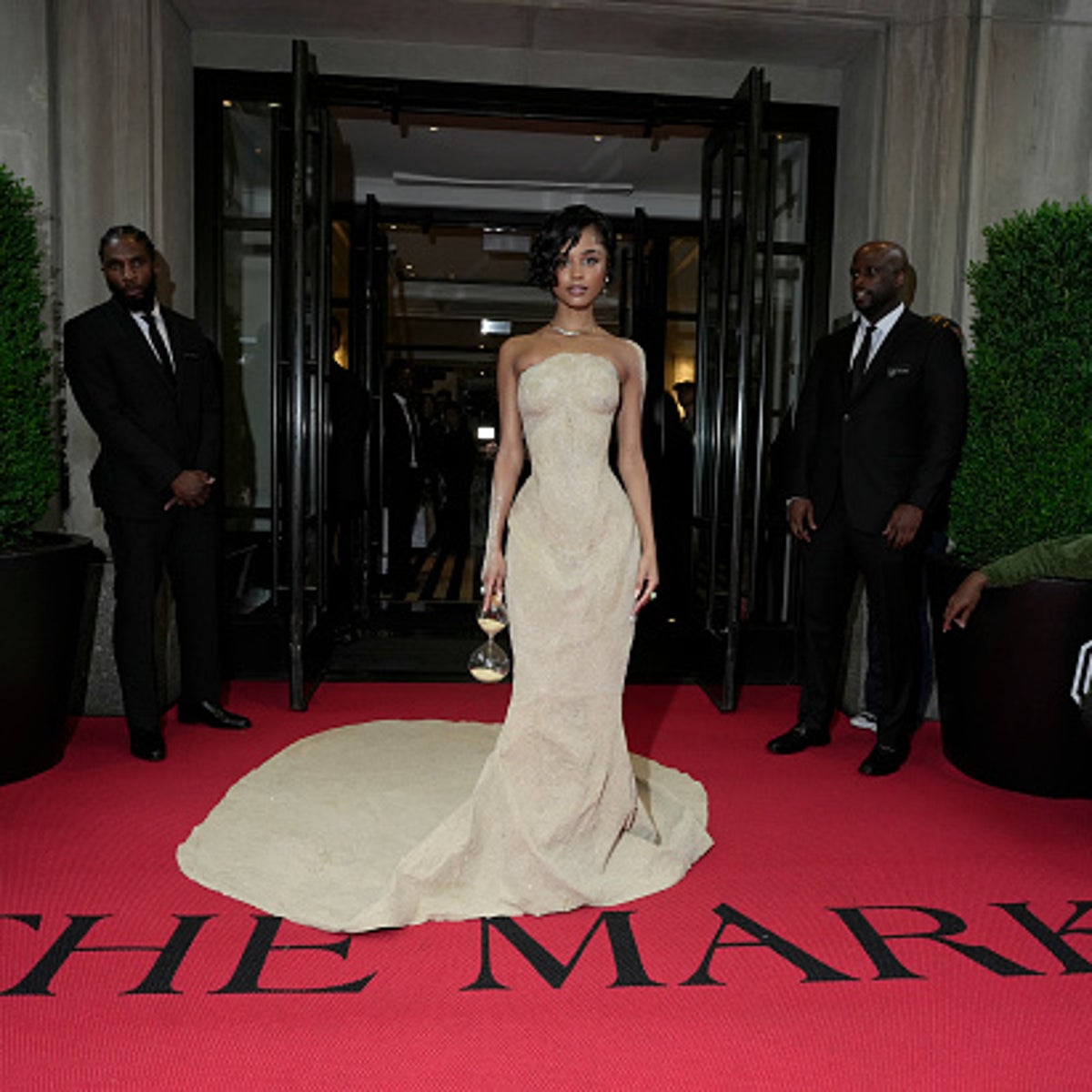 tyla dress met gala designer Tyla's Ultra-Fragile Balmain Sand Dress Didn't Survive the Met Gala 2024