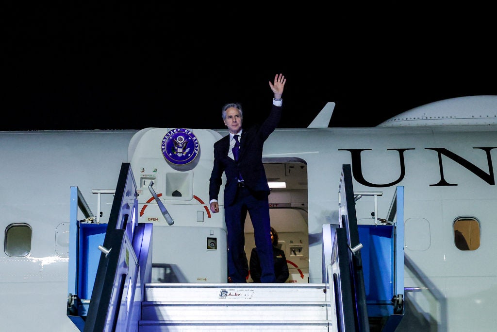 US Secretary of State Antony Blinken is pictured on 1 May in Tel Aviv