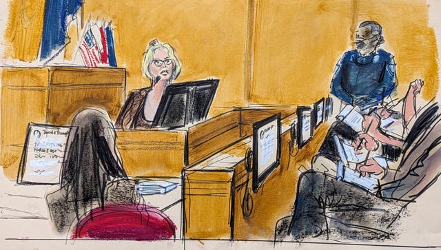 <p>Jurors take notes as Stormy Daniels testifies against Donald Trump in Manhattan criminal court on 7 May 2024</p>
