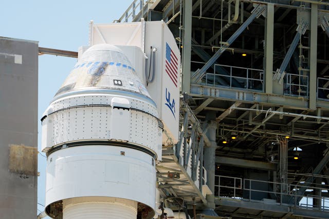 <p>Boeing's Starliner capsule at the Cape Canaveral Space Force Station a day after its mission to the International Space Station was scrubbed because of an issue with a pressure regulation valve</p>
