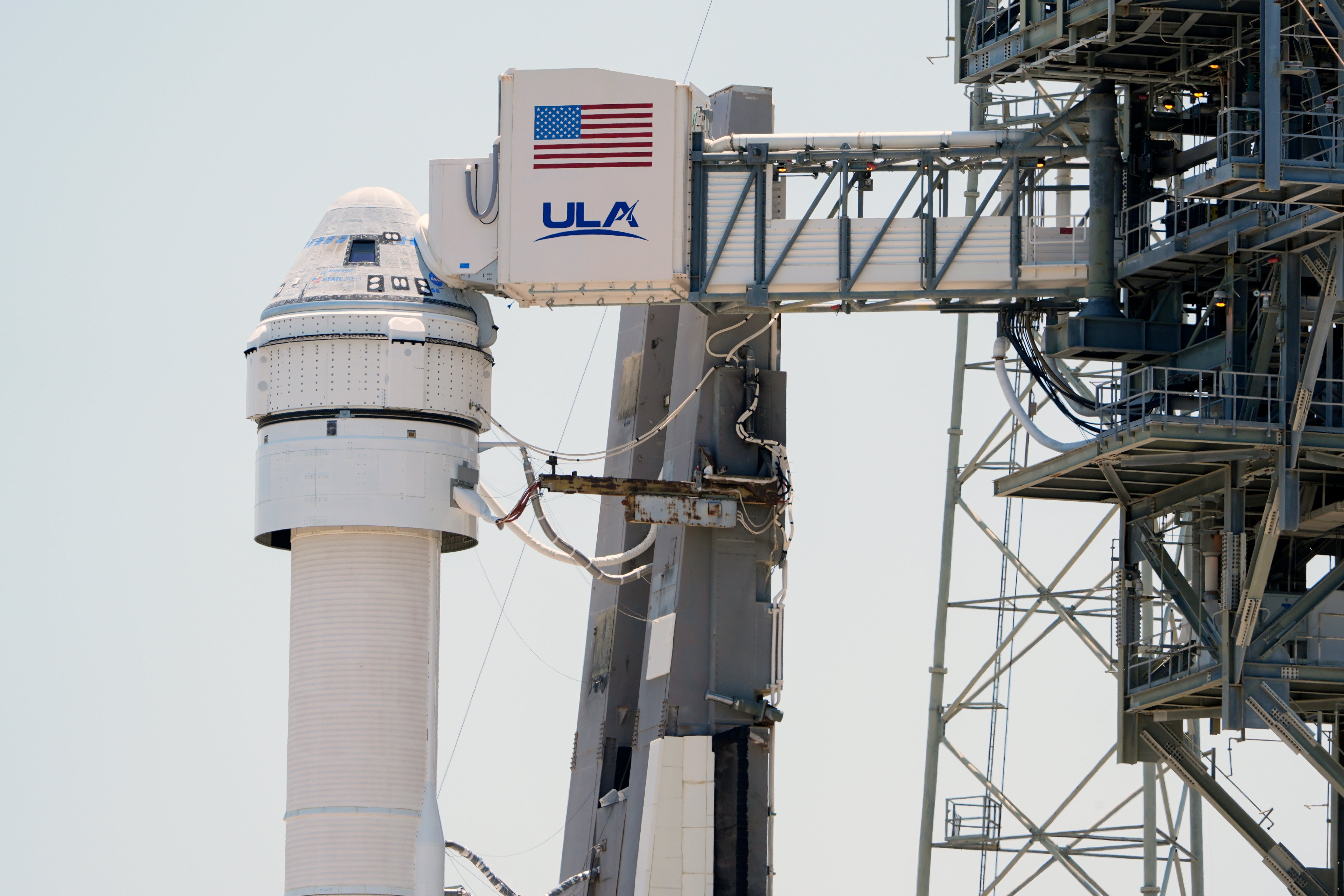 Boeing’s Starliner capsule atop an Atlas V rocket is seen at Space Launch Complex 41 at the Cape Canaveral Space Force Station on 7 May, 2024