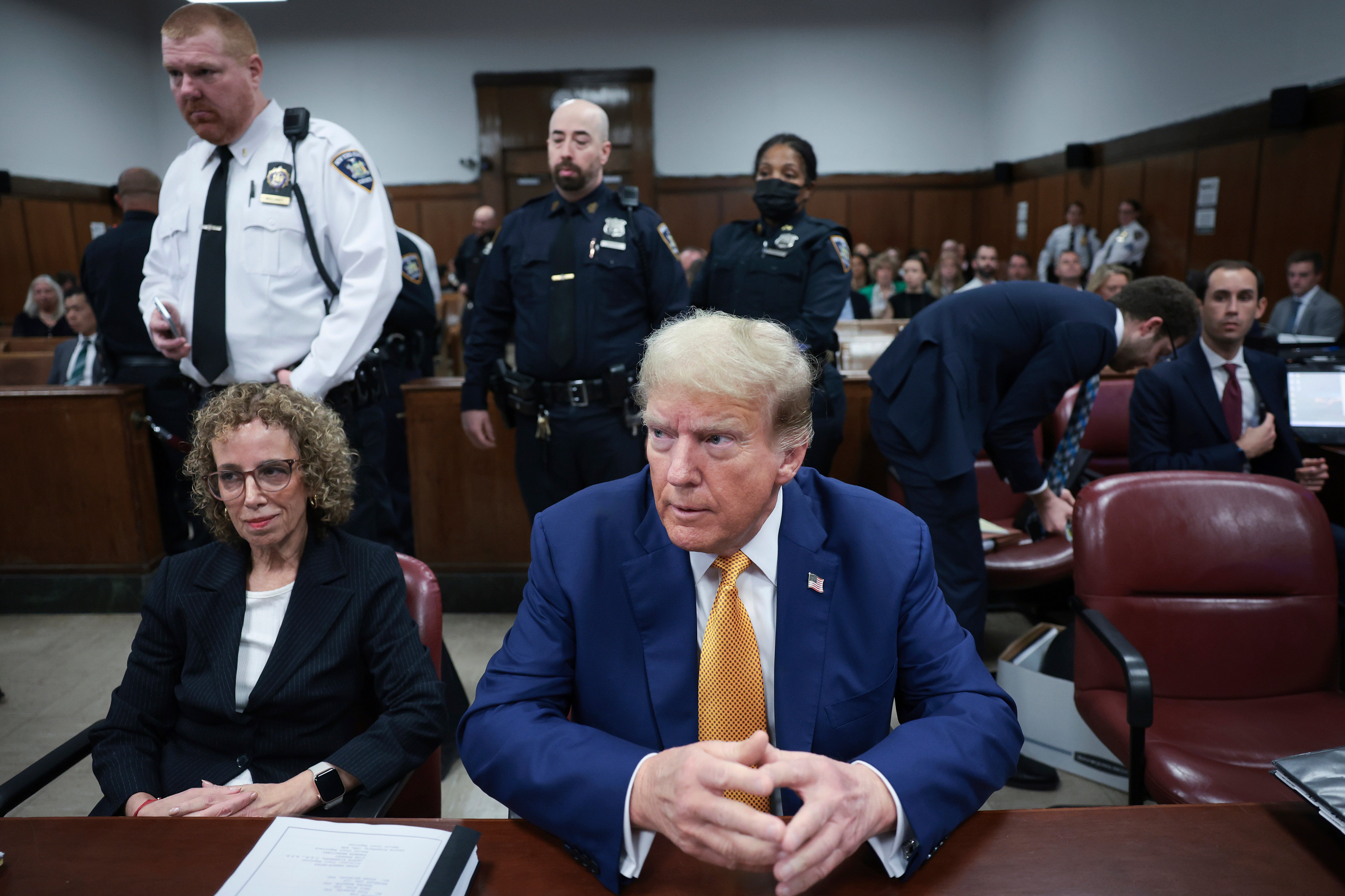 Donald Trump appears in court on 7 May at his hush money trial in New York