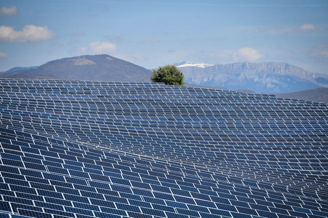 <p>Photovoltaic solar panels at the power plant in La Colle des Mees, Alpes de Haute Provence, France, on 17 April, 2019</p>
