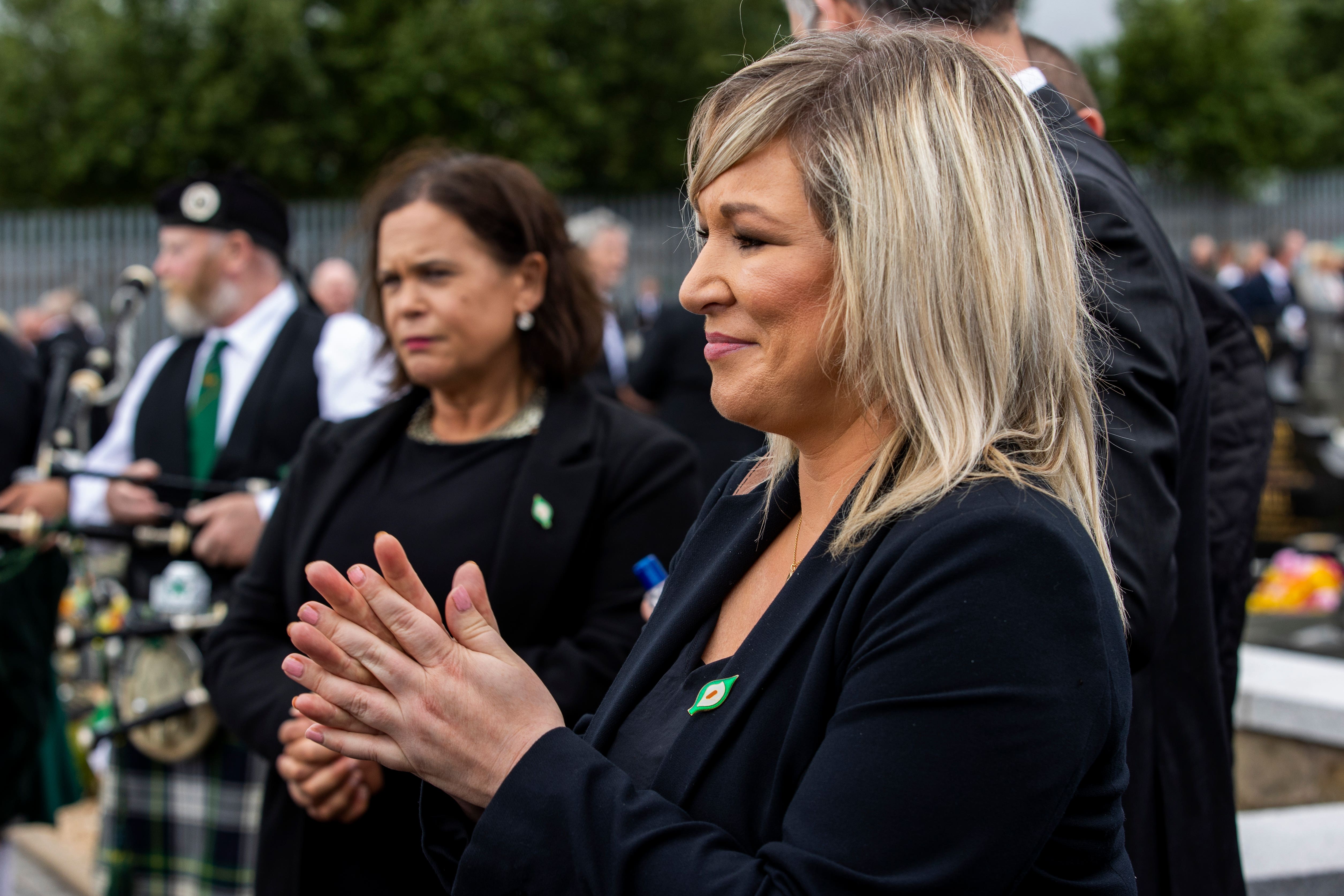 Sinn Fein leader Mary Lou McDonald (left) and former Deputy First Minister Michelle O’Neill during the funeral of senior Irish Republican and former leading IRA figure Bobby Storey in June 2020 (Liam McBurney/PA)