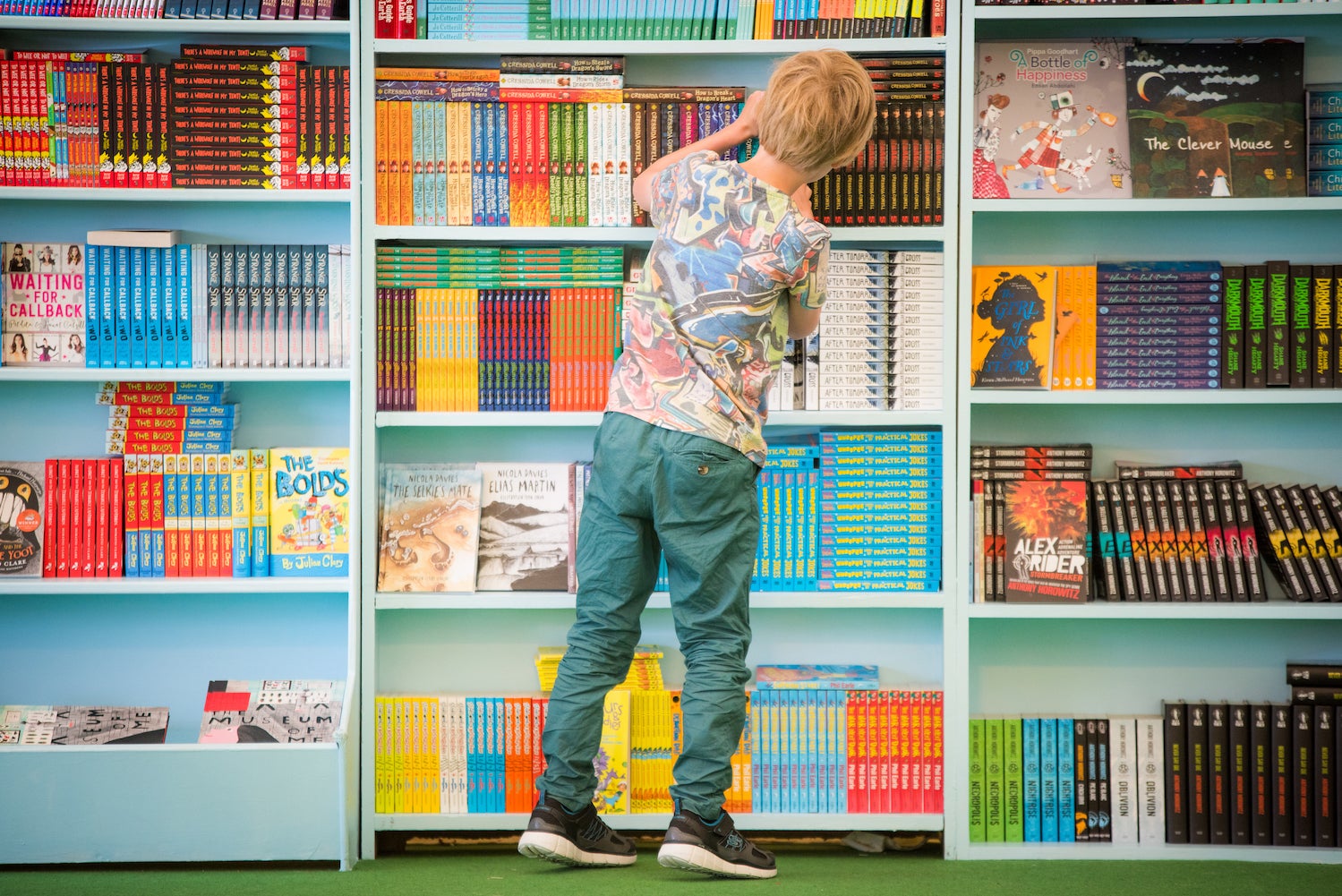 Fiction, non-fiction and children’s books stock shelves across Hay-on-Wye