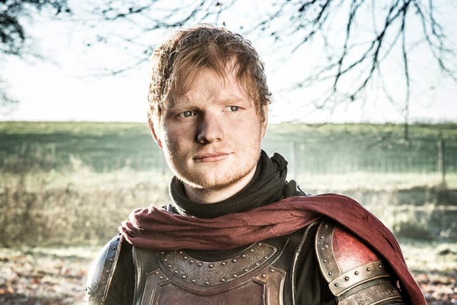 <p>Throne to the wolves: Ed Sheeran in ‘Game of Thrones'</p>