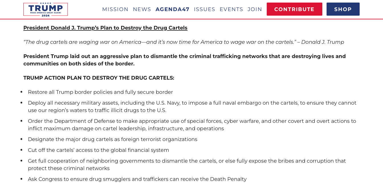 Trump’s ‘Agenda47’ that includes his ‘action plan to destroy drug cartels’