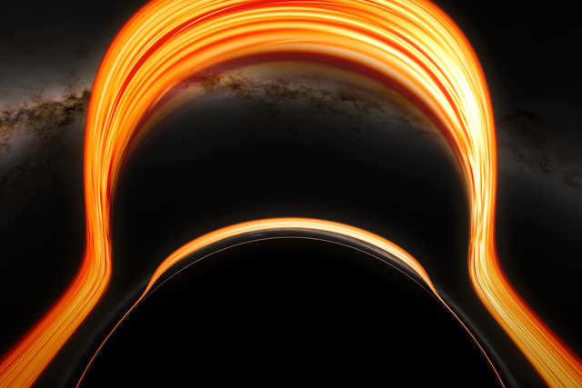 <p>Fotograma de un video creado por la supercomputadora Discovery de la NASA para simular una caída en un agujero negro</p>