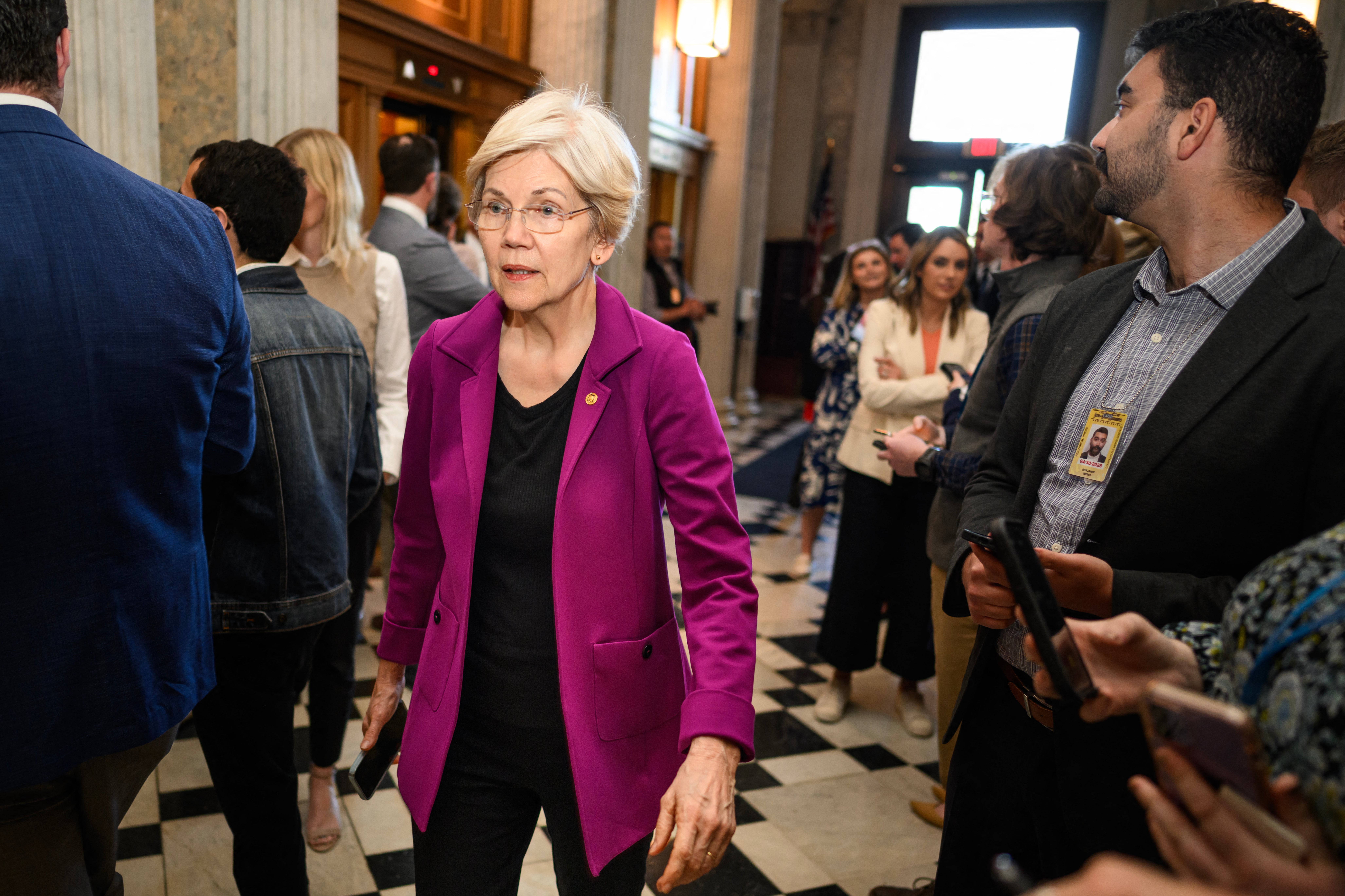 Senator Elizabeth Warren, pictured in the US Capitol, praised President Joe Biden’s administration for pausing a shipment of bombs to Israel
