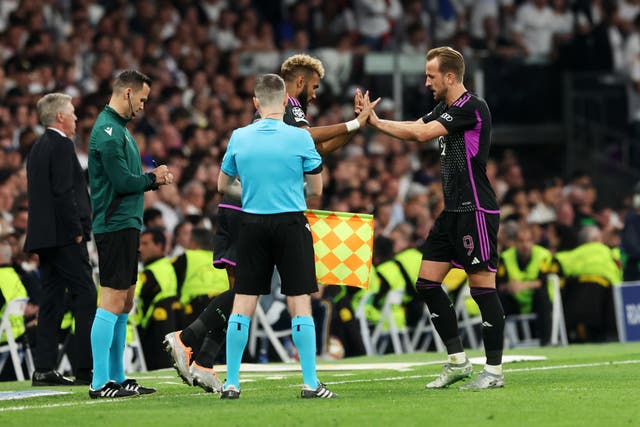 <p>Harry Kane was brought off for Eric Maxim Choupo-Moting in the Bernabeu </p>