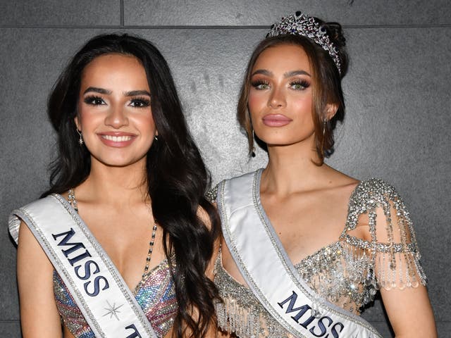 <p>Miss Teen USA 2023, UmaSofia Srivastava and Miss USA 2023, Noelia Voigt attend Supermodels Unlimited Magazine Presents: Billboards Over Broadway - NYFW Celebrity Event at Nebula Nightclub on 10 February 2024 in New York City</p>