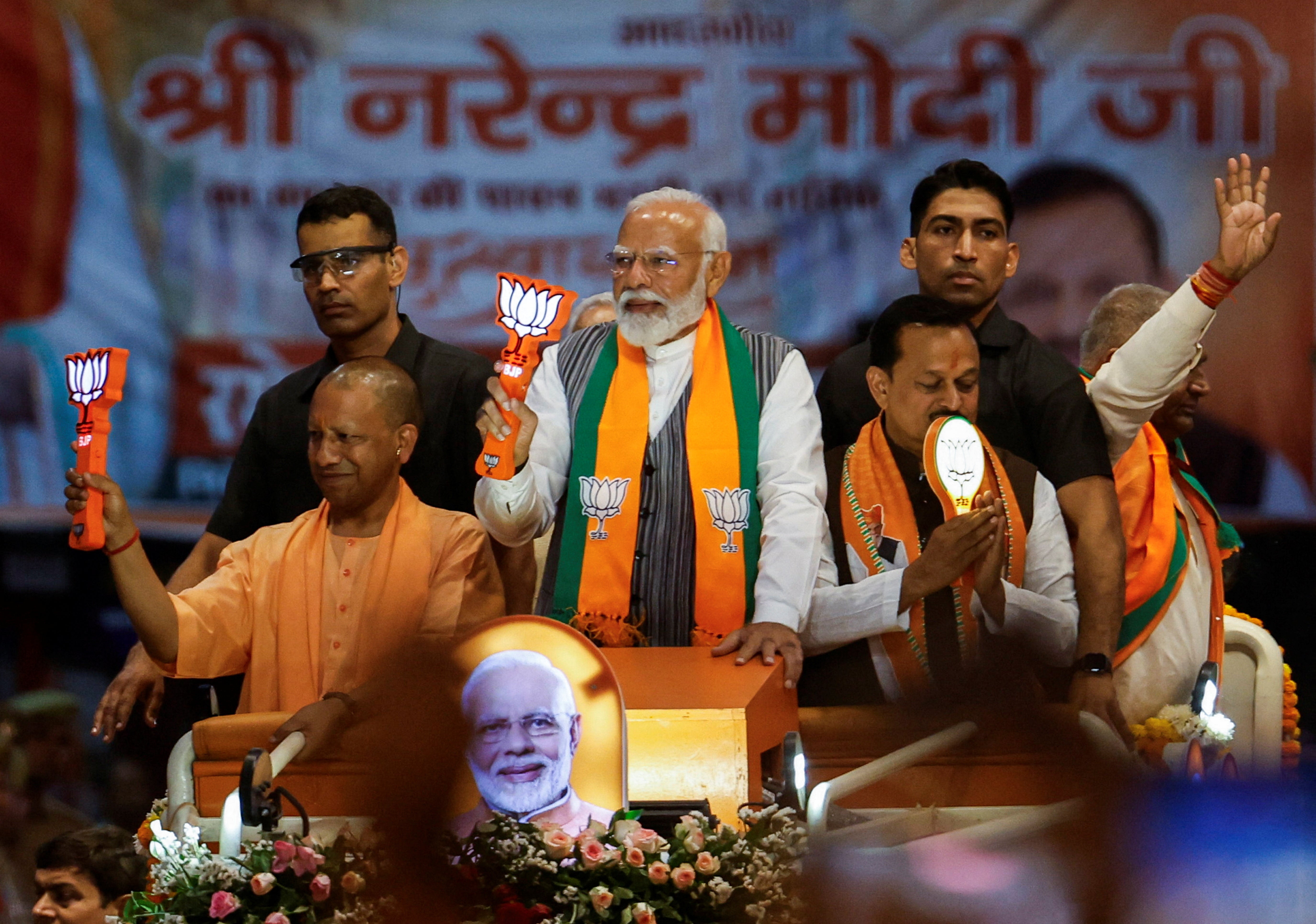Narendra Modi at an election campaign rally in Kanpur, Uttar Pradesh
