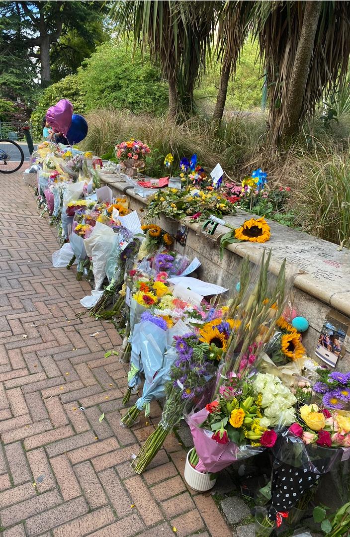 Flowers at the spot Cameron was killed in Bournemouth town centre in August 2023