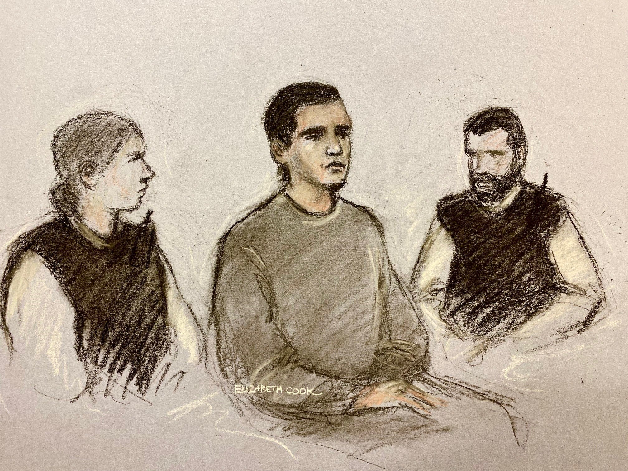 Daniel Khalife, appearing at Westminster Magistrates' Court in central London, where he is charged with escaping while a prisoner at HMP Wandsworth while on remand pending a trial at the Old Bailey.