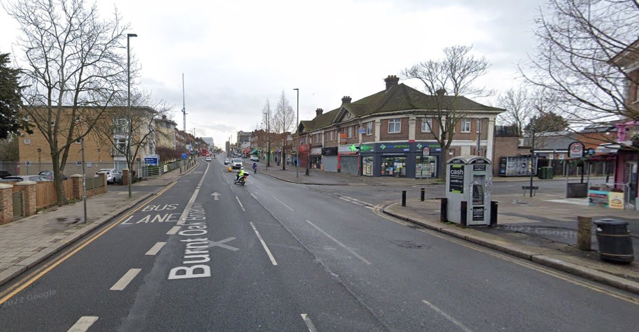 A section of Burnt Oak Broadway in Edgware, north London, where a woman was stabbed to death on 09/05/2024